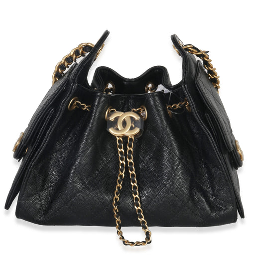 Chanel Black Quilted Caviar Mini 25 Hobo Handbag Leather