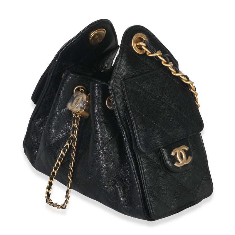 Chanel Black Quilted Caviar Mini 25 Hobo Handbag Leather