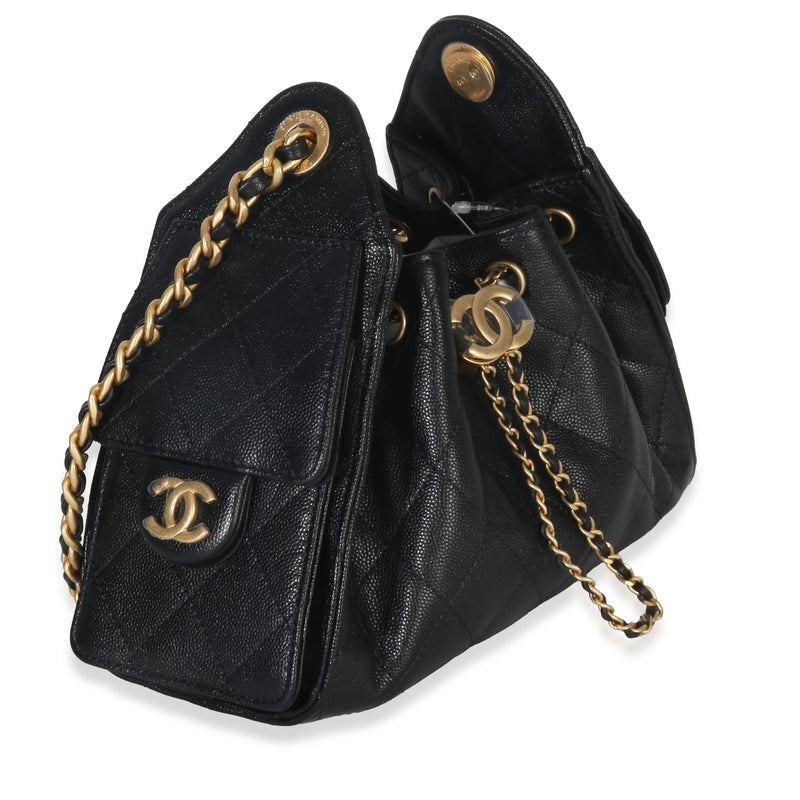 Chanel Black Quilted Caviar Mini 25 Hobo Handbag Leather