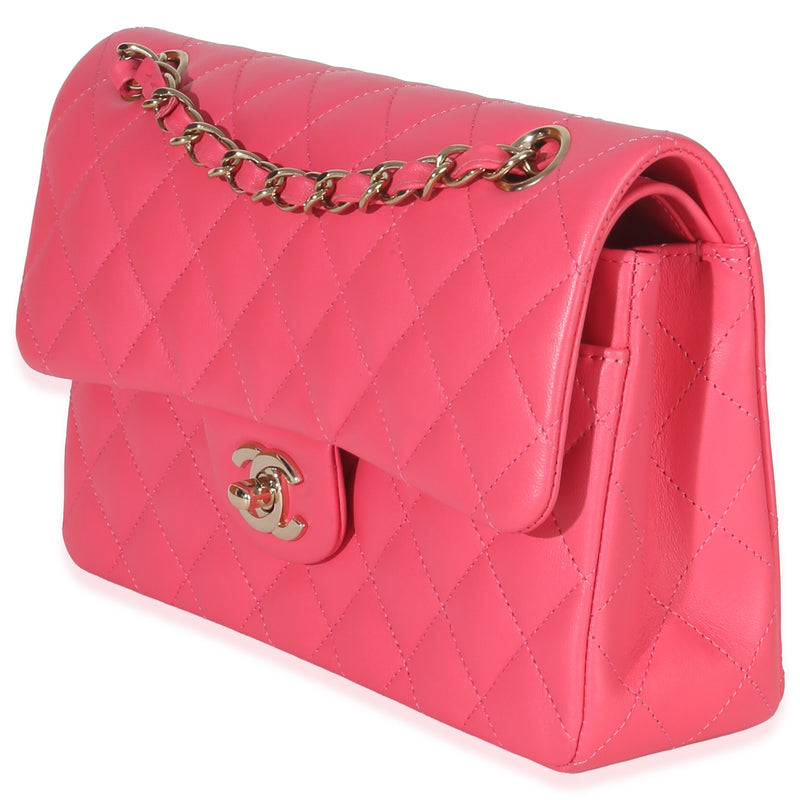 Chanel Pink Quilted Lambskin Small Classic Double Flap Bag Leather Handbag