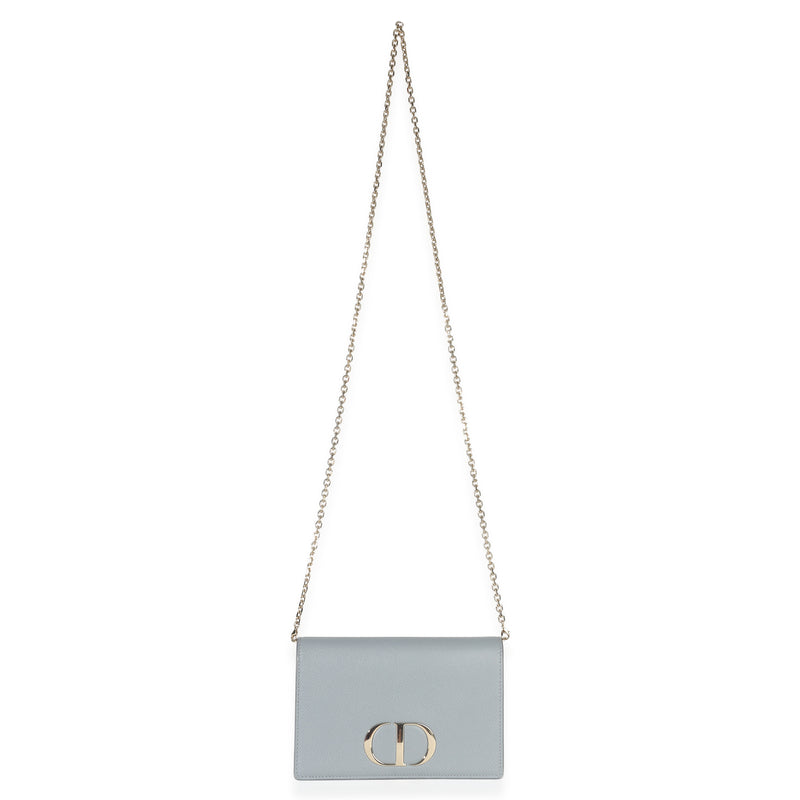 Christian Dior Blue Grained Calfskin 30 Montaigne 2-In-1 Pouch Gray Leather Handbag