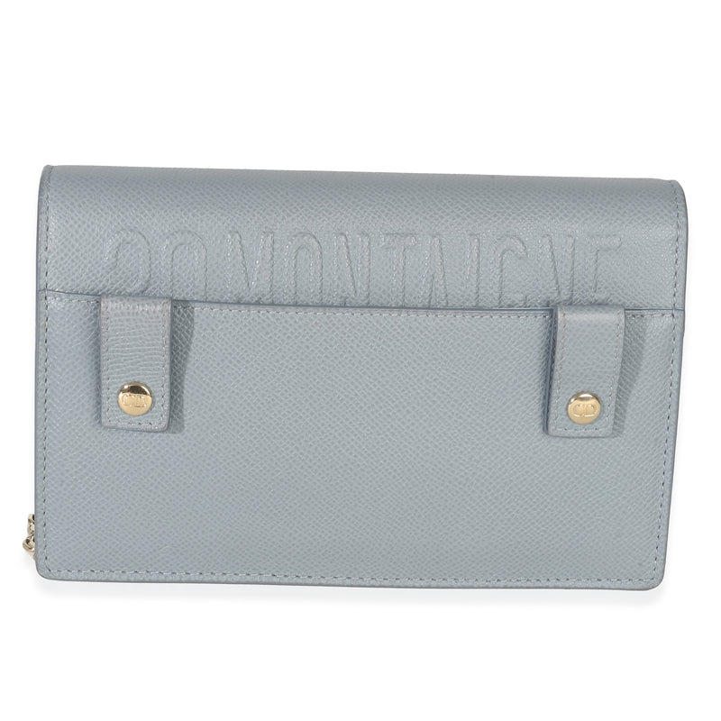 Christian Dior Blue Grained Calfskin 30 Montaigne 2-In-1 Pouch Gray Leather Handbag