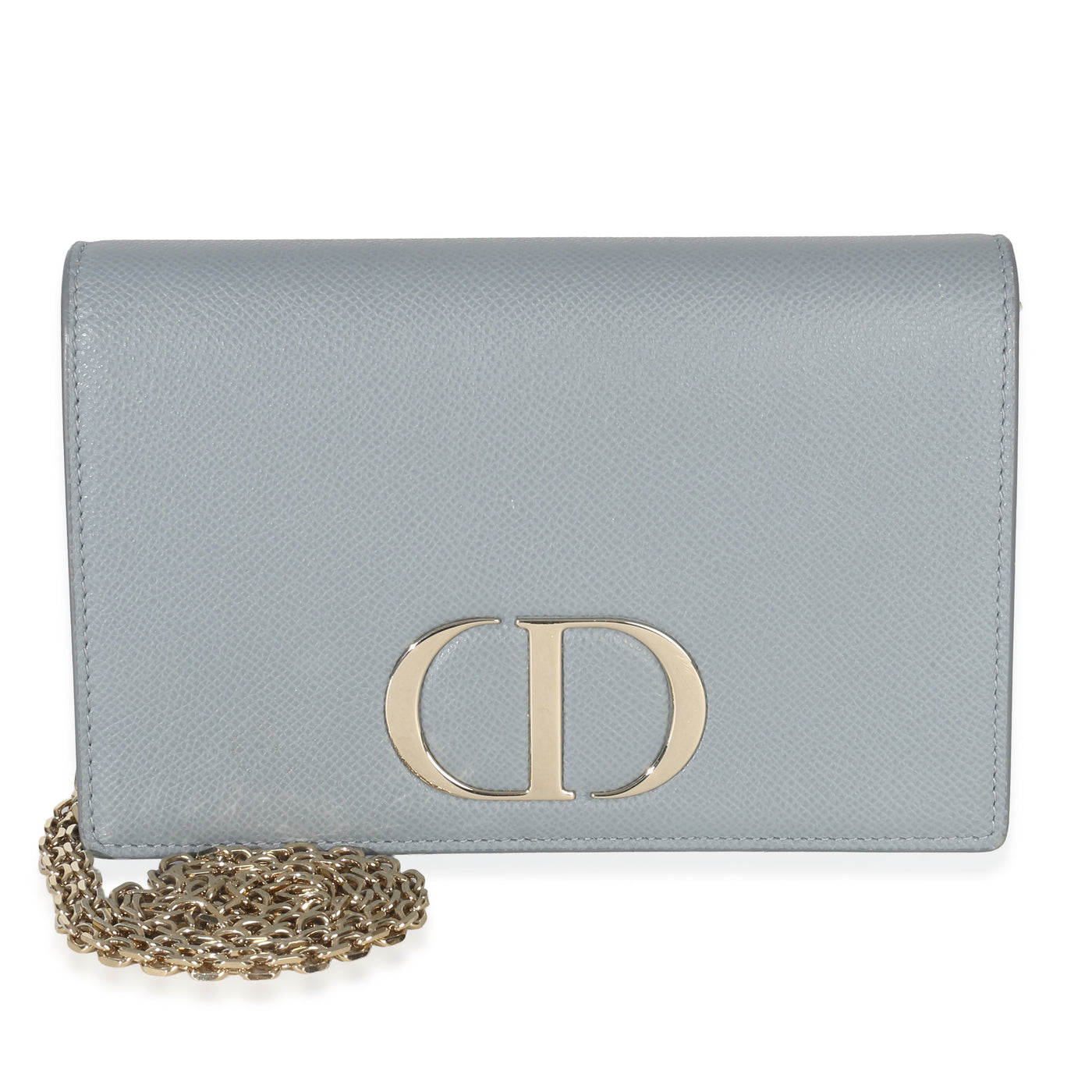 Christian Dior Blue Grained Calfskin 30 Montaigne 2-In-1 Pouch Gray Leather Handbag