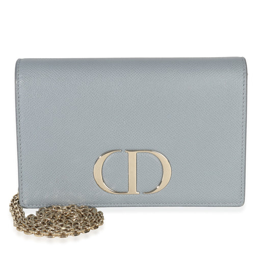 Christian Dior Blue Grained Calfskin 30 Montaigne 2-In-1 Pouch Gray Leather Handbag
