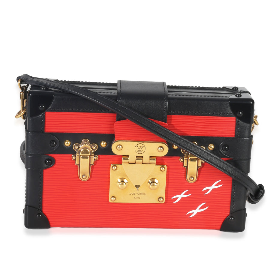 Louis Vuitton Red Black Epi Petite Malle Black; Leather Handbag