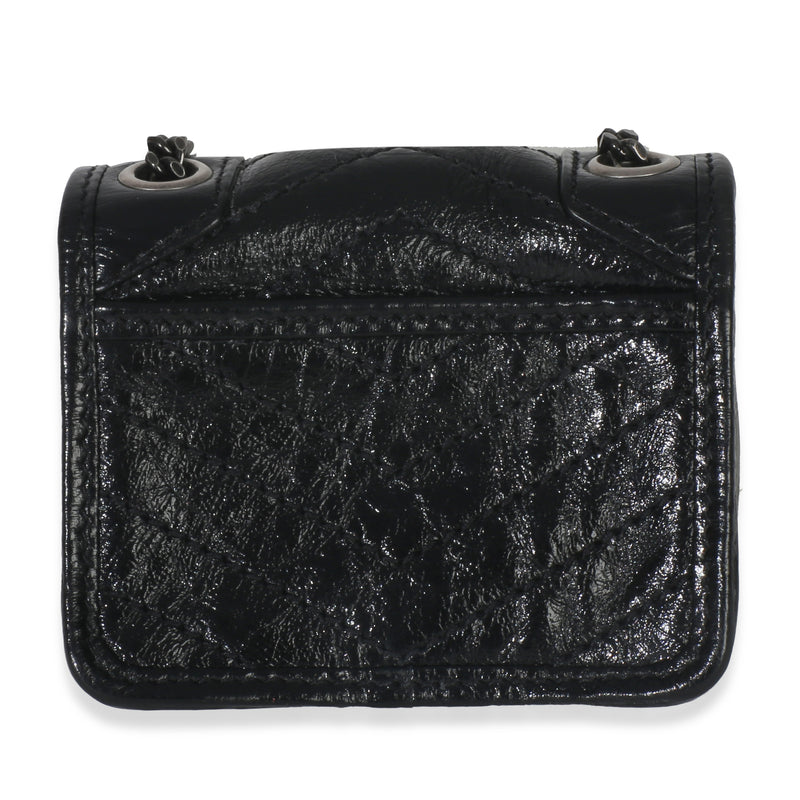 Saint Laurent Black Crinkled Calfskin Matelasse Micro Niki Airpods Case Leather Handbag