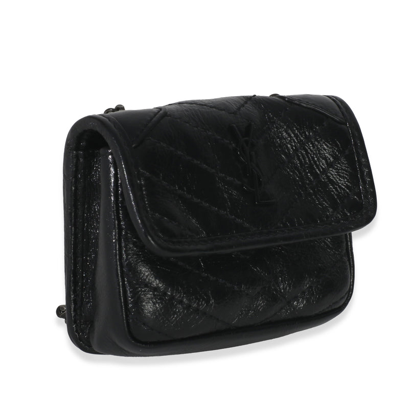Saint Laurent Black Crinkled Calfskin Matelasse Micro Niki Airpods Case Leather Handbag