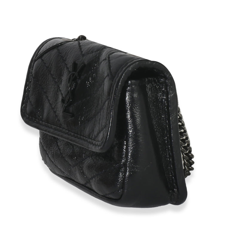 Saint Laurent Black Crinkled Calfskin Matelasse Micro Niki Airpods Case Leather Handbag