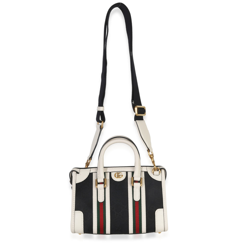 Gucci Black White Canvas Mini Double G Top Handle Bag Black; Canvas; Leather Handbag