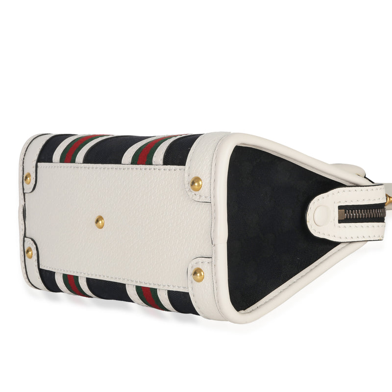 Gucci Black White Canvas Mini Double G Top Handle Bag Black; Canvas; Leather Handbag