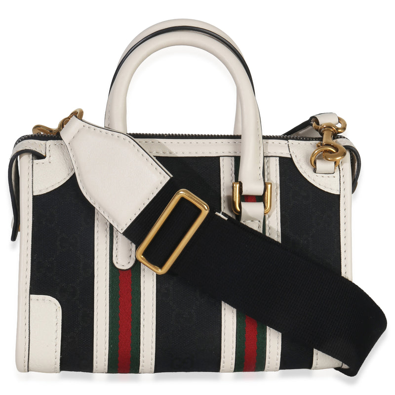 Gucci Black White Canvas Mini Double G Top Handle Bag Black; Canvas; Leather Handbag