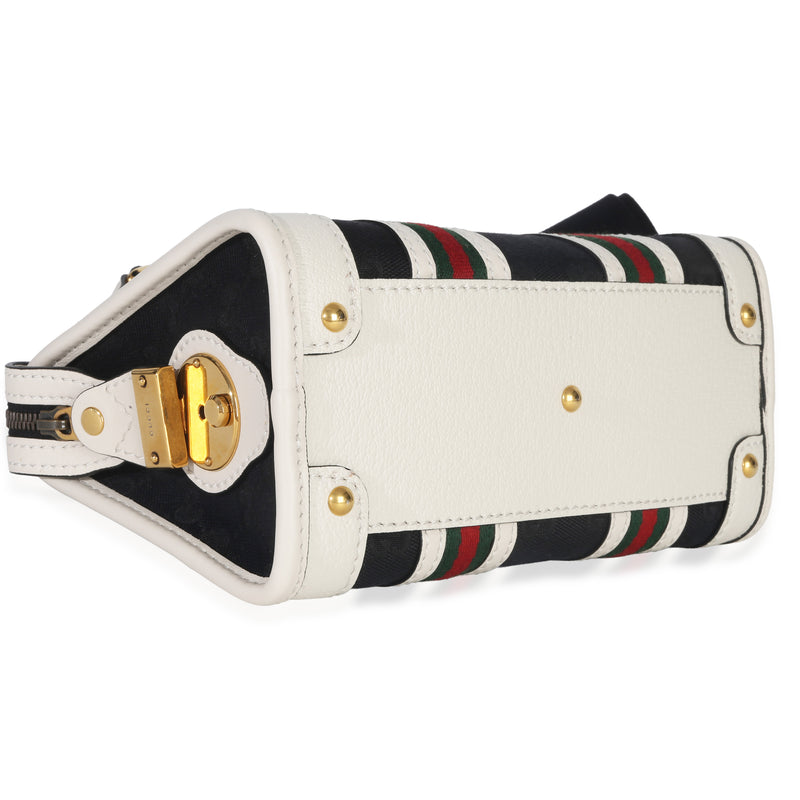 Gucci Black White Canvas Mini Double G Top Handle Bag Black; Canvas; Leather Handbag
