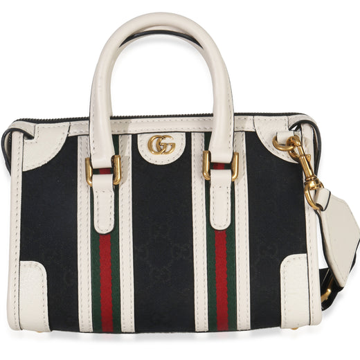Gucci Black White Canvas Mini Double G Top Handle Bag Black; Canvas; Leather Handbag
