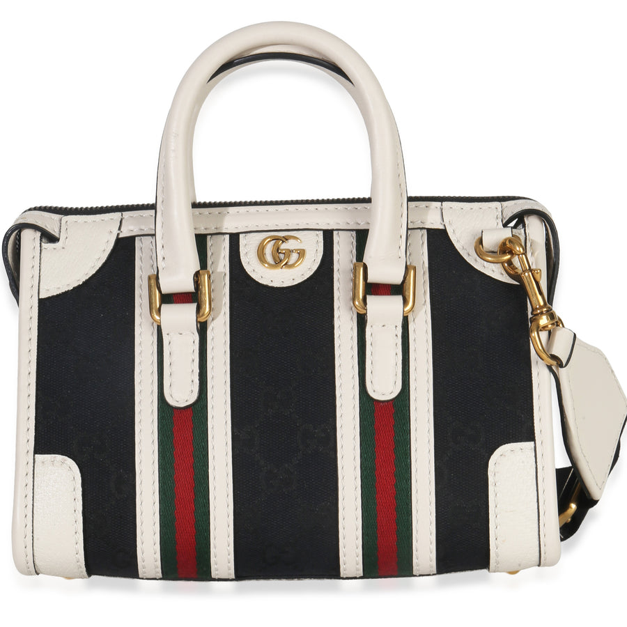 Gucci Black White Canvas Mini Double G Top Handle Bag Black; Canvas; Leather Handbag