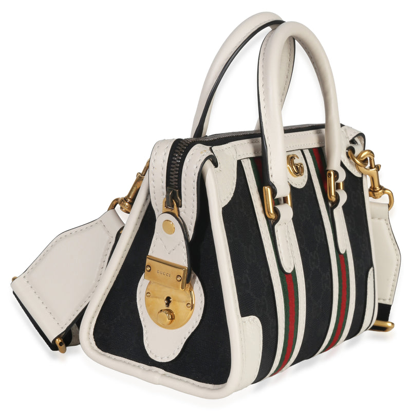 Gucci Black White Canvas Mini Double G Top Handle Bag Black; Canvas; Leather Handbag