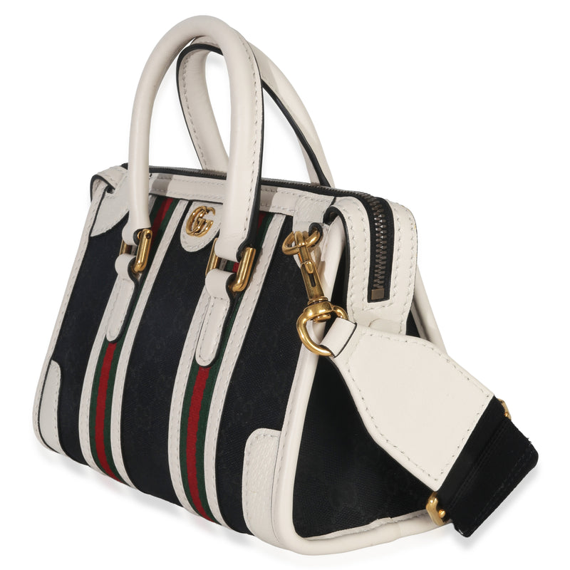 Gucci Black White Canvas Mini Double G Top Handle Bag Black; Canvas; Leather Handbag