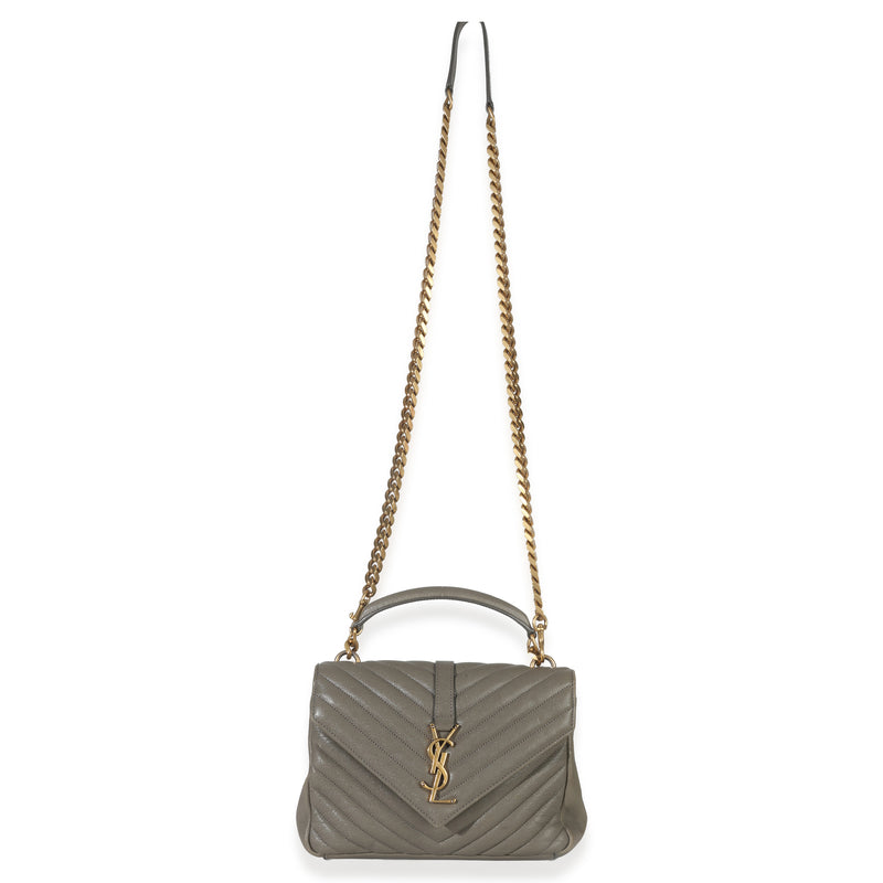 Saint Laurent Taupe Sheepskin Matelasse Chevron Monogram Medium College Bag Gray Leather Handbag