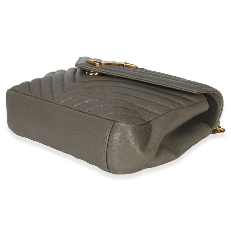 Saint Laurent Taupe Sheepskin Matelasse Chevron Monogram Medium College Bag Gray Leather Handbag