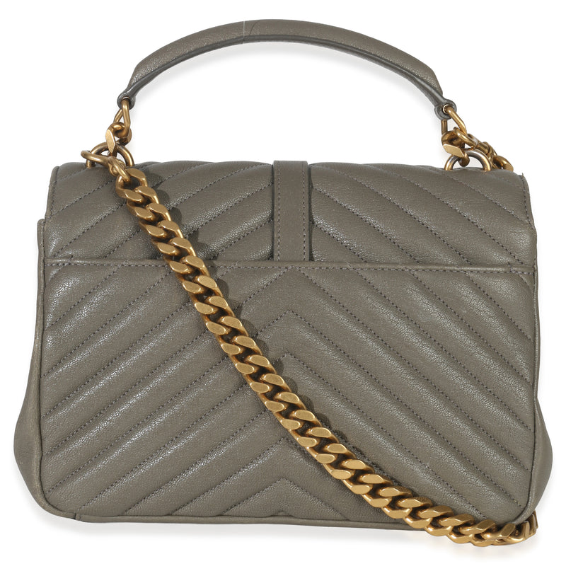 Saint Laurent Taupe Sheepskin Matelasse Chevron Monogram Medium College Bag Gray Leather Handbag