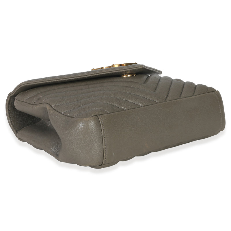 Saint Laurent Taupe Sheepskin Matelasse Chevron Monogram Medium College Bag Gray Leather Handbag