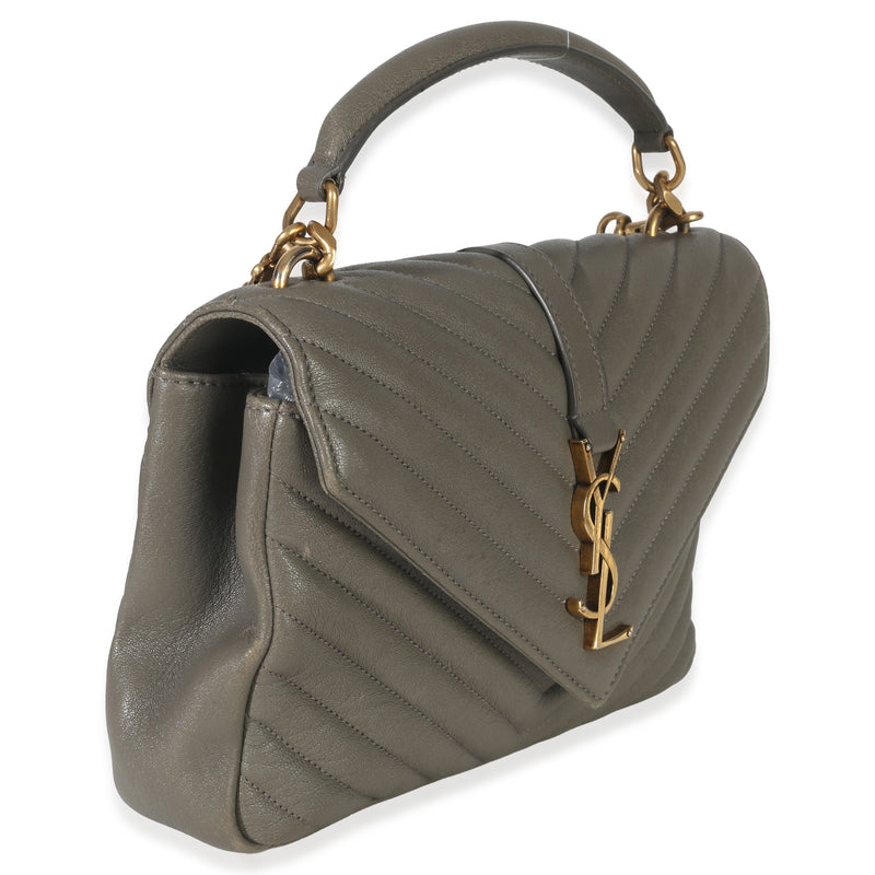 Saint Laurent Taupe Sheepskin Matelasse Chevron Monogram Medium College Bag Gray Leather Handbag