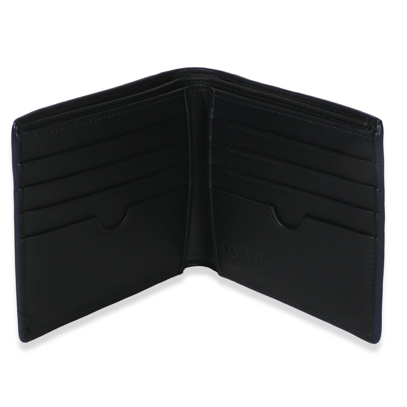 Loewe Blue Calfskin Linen Anagram Bifold Wallet Leather