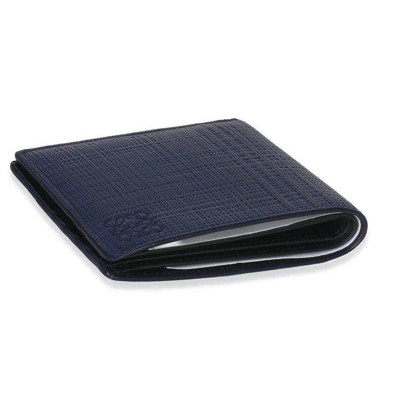 Loewe Blue Calfskin Linen Anagram Bifold Wallet Leather