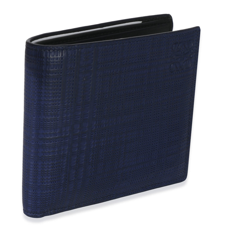 Loewe Blue Calfskin Linen Anagram Bifold Wallet Leather