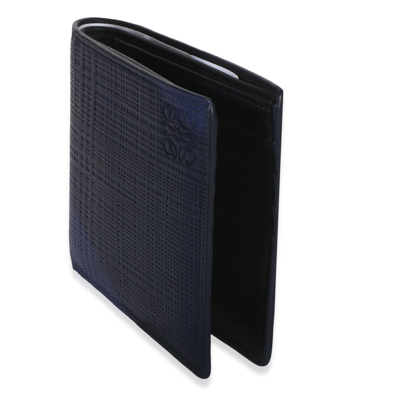 Loewe Blue Calfskin Linen Anagram Bifold Wallet Leather