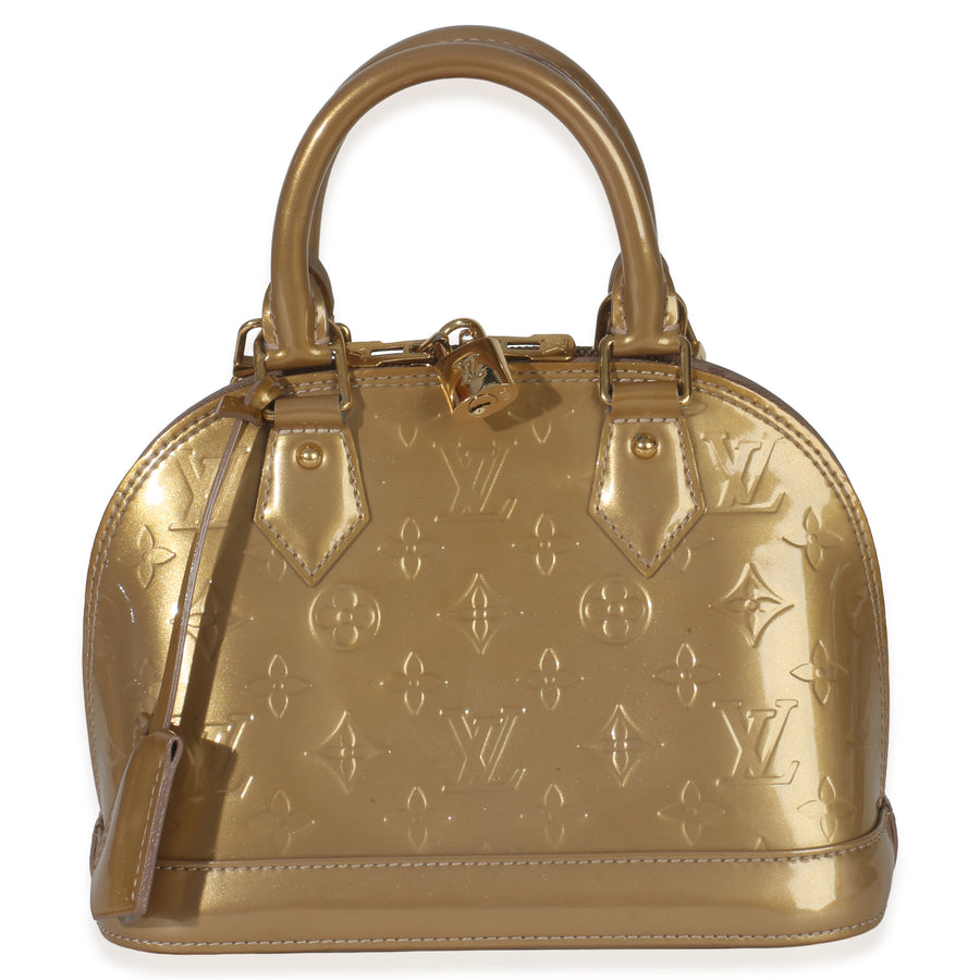 Beige Poudre Monogram Vernis Alma Bb Gold Patent Leather Handbag
