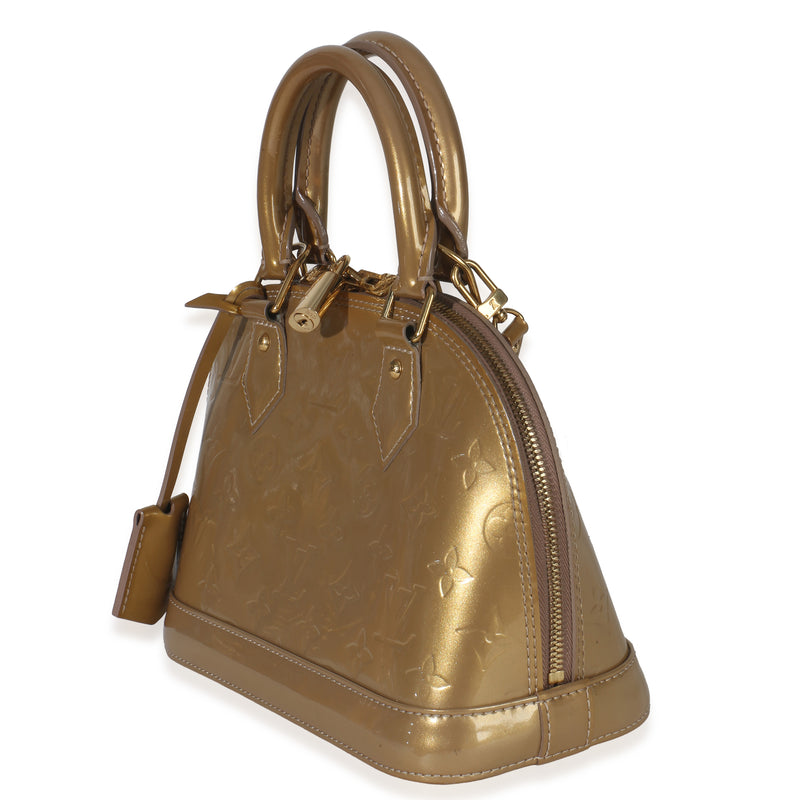Beige Poudre Monogram Vernis Alma Bb Gold Patent Leather Handbag