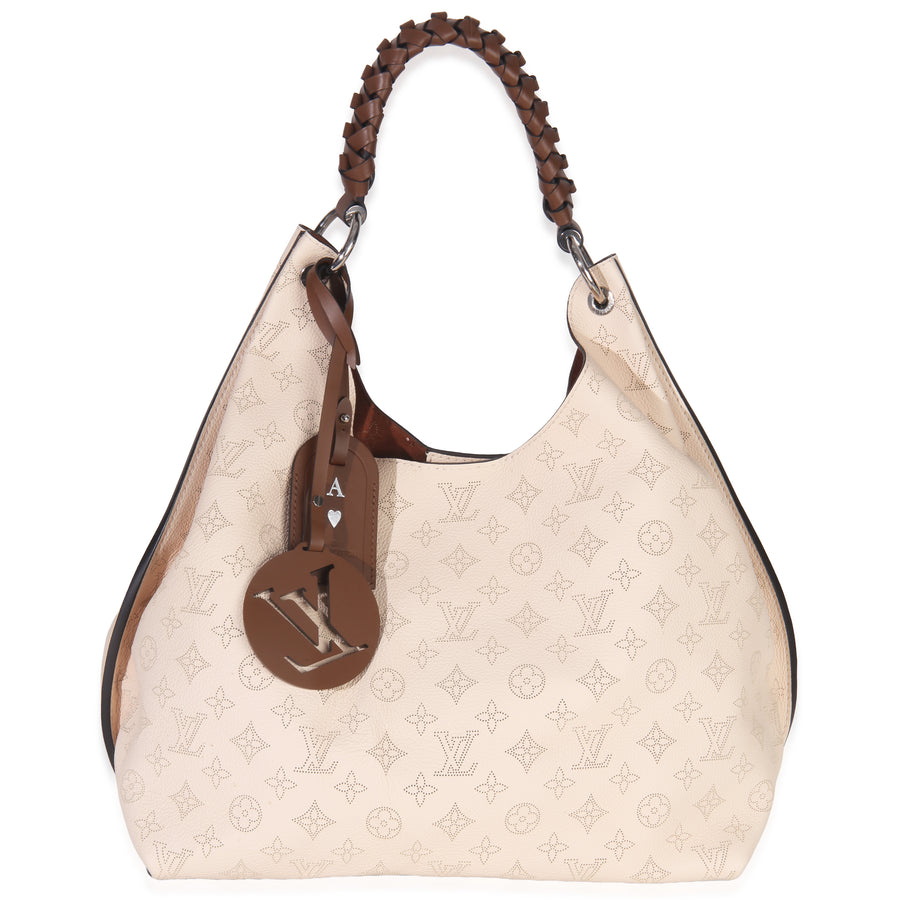 Louis Vuitton Creme Monogram Mahina Carmel Hobo Beige; Neutral Leather Handbag