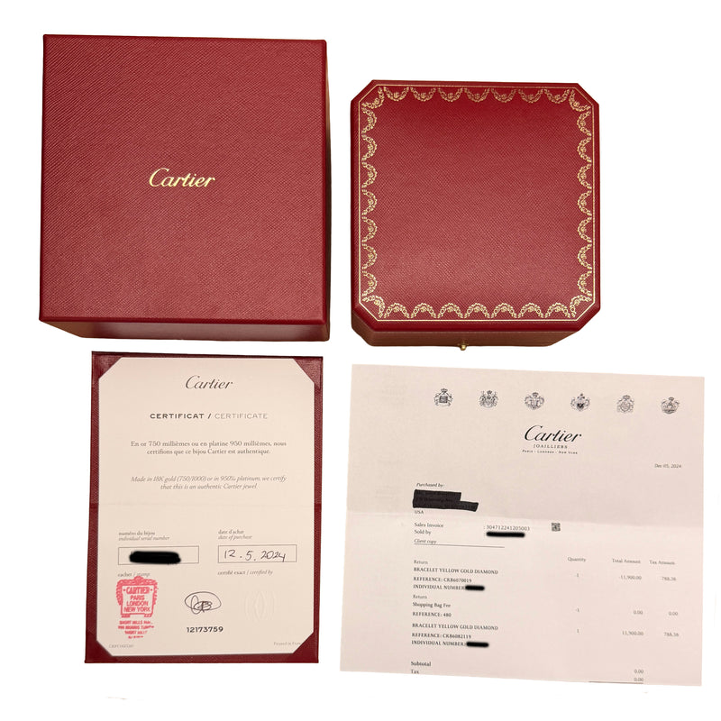 Cartier Yellow Gold Diamond Love Single Screw Closure Bracelet 18k