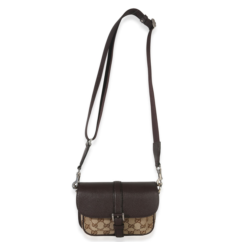 Gucci Beige Ebony Gg Monogram Canvas Mini Buckle Crossbody Bag Beige; Brown Handbag
