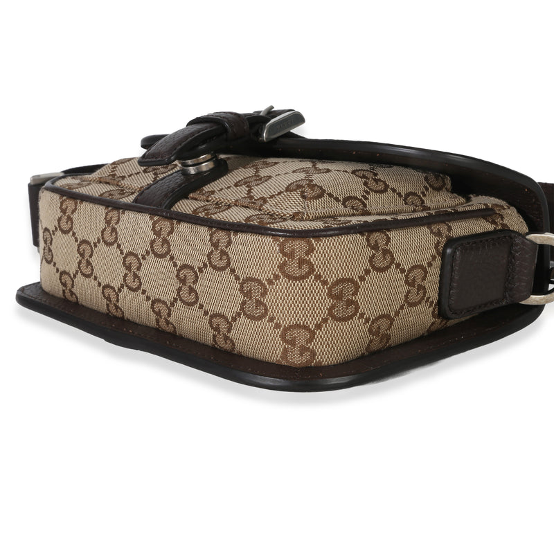 Gucci Beige Ebony Gg Monogram Canvas Mini Buckle Crossbody Bag Beige; Brown Handbag