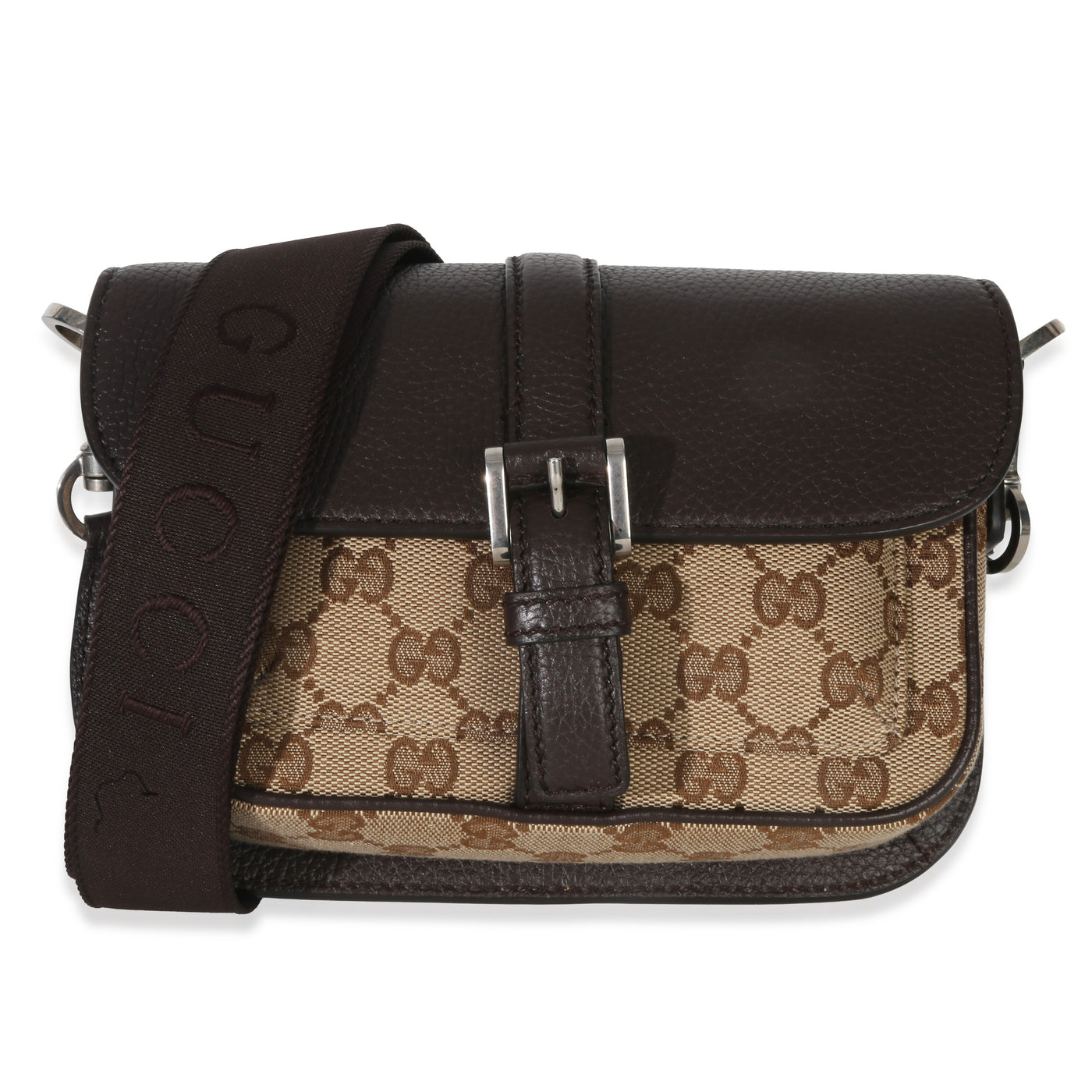 Gucci Beige Ebony Gg Monogram Canvas Mini Buckle Crossbody Bag Beige; Brown Handbag