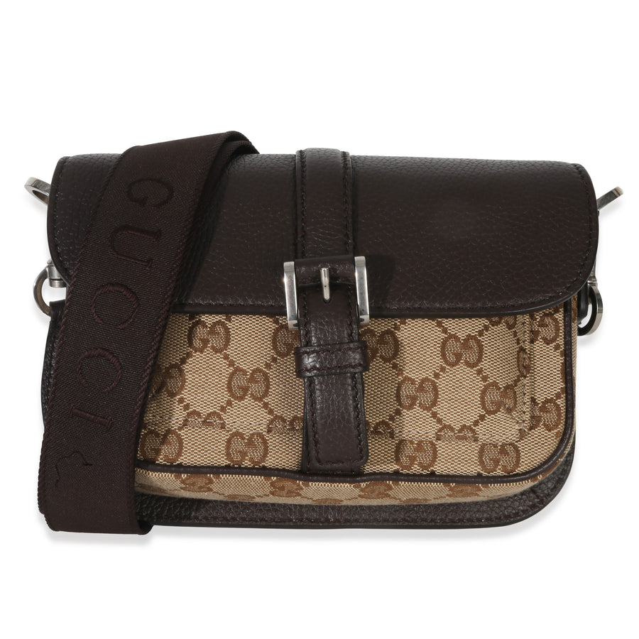Gucci Beige Ebony Gg Monogram Canvas Mini Buckle Crossbody Bag Beige; Brown Handbag