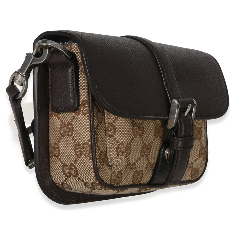 Gucci Beige Ebony Gg Monogram Canvas Mini Buckle Crossbody Bag Beige; Brown Handbag