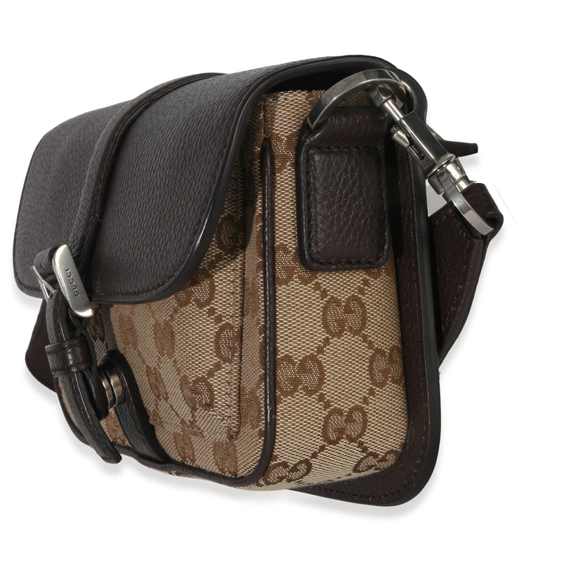 Gucci Beige Ebony Gg Monogram Canvas Mini Buckle Crossbody Bag Beige; Brown Handbag