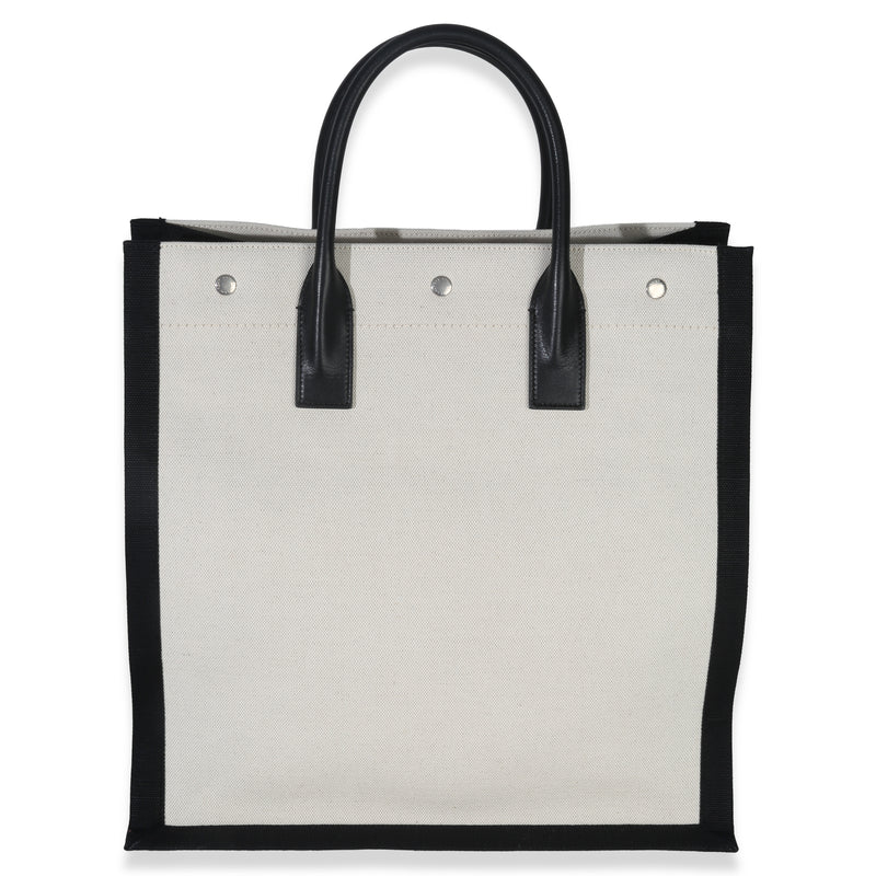 Saint Laurent Beige Linen North South Rive Gauche Tote Canvas Handbag