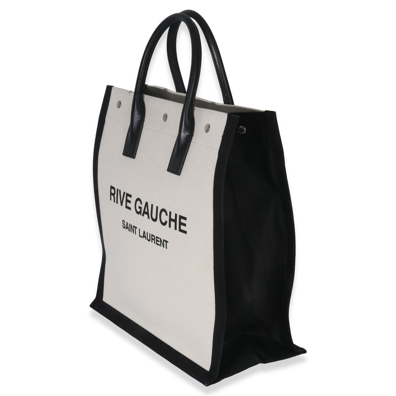 Saint Laurent Beige Linen North South Rive Gauche Tote Canvas Handbag
