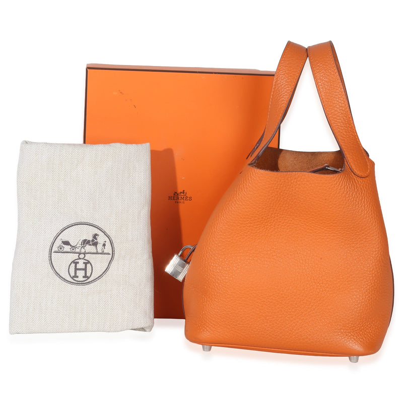 Hermès Orange H Clemence Picotin Lock 18 Phw Leather Handbag