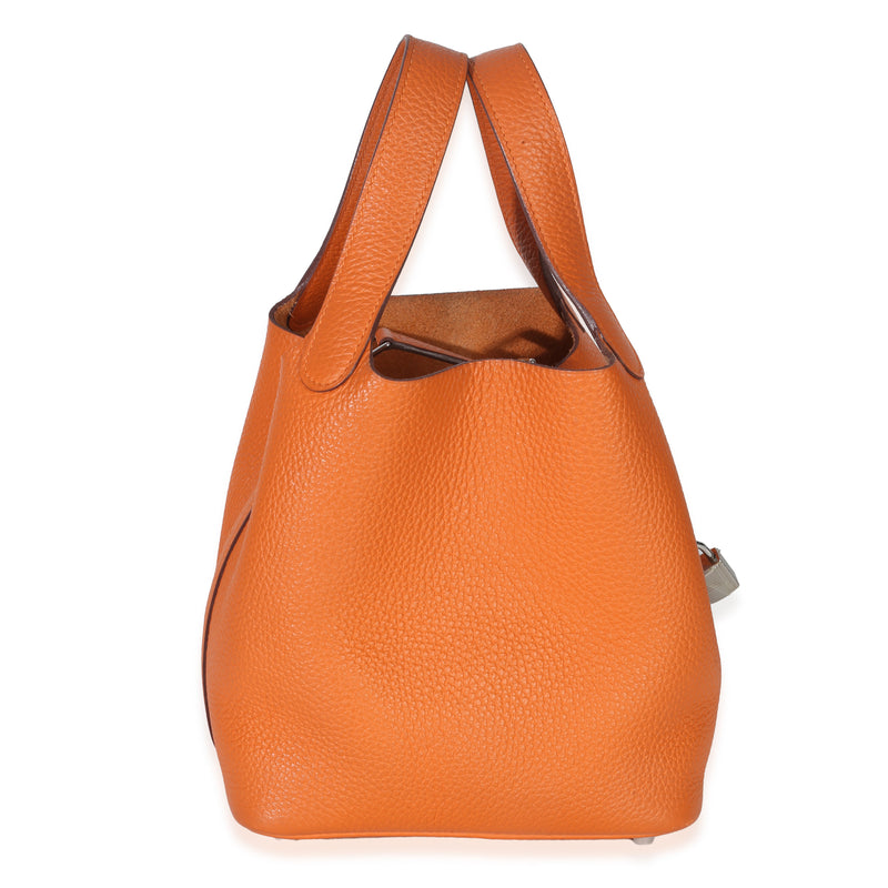 Hermès Orange H Clemence Picotin Lock 18 Phw Leather Handbag
