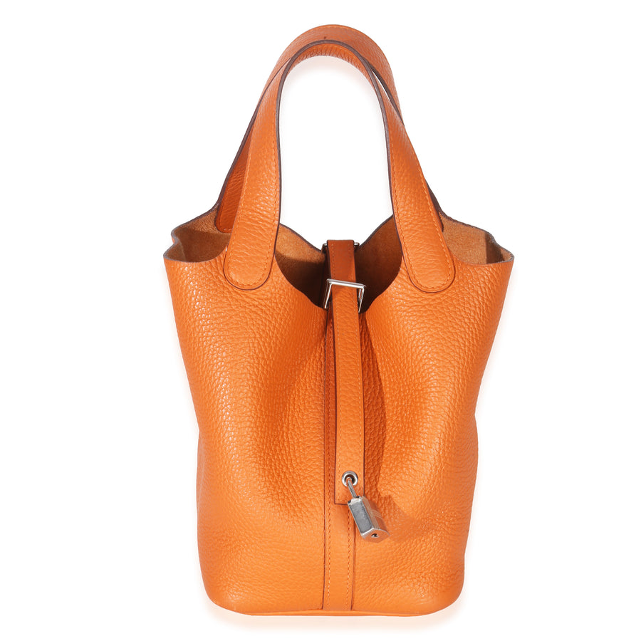 Hermès Orange H Clemence Picotin Lock 18 Phw Leather Handbag