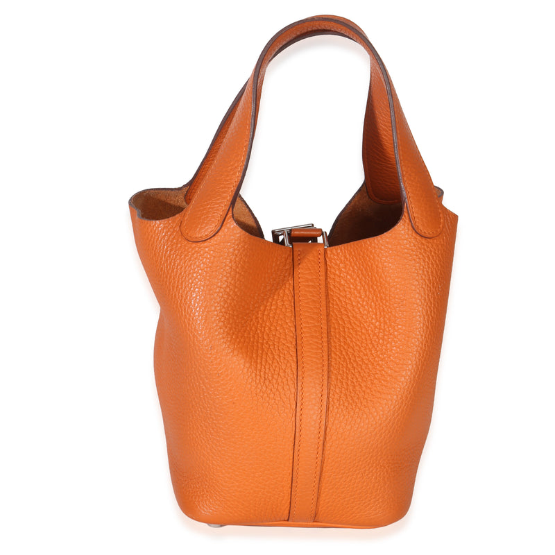 Hermès Orange H Clemence Picotin Lock 18 Phw Leather Handbag