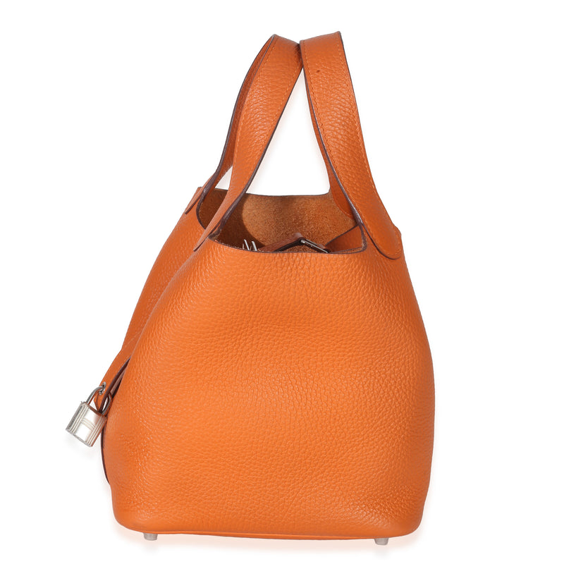 Hermès Orange H Clemence Picotin Lock 18 Phw Leather Handbag