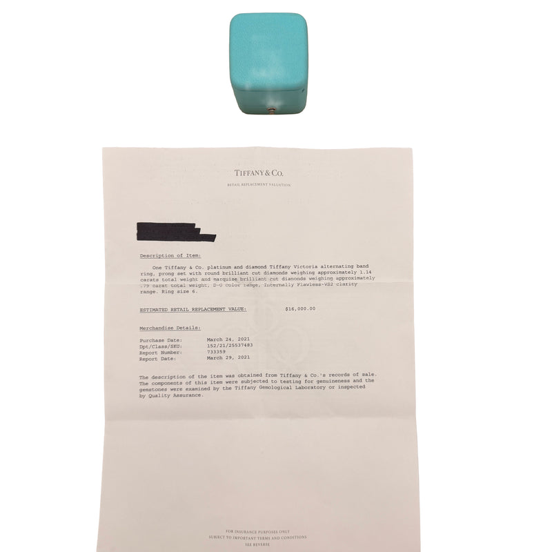 Tiffany & Co. Platinum Diamond Victoria Ring 950