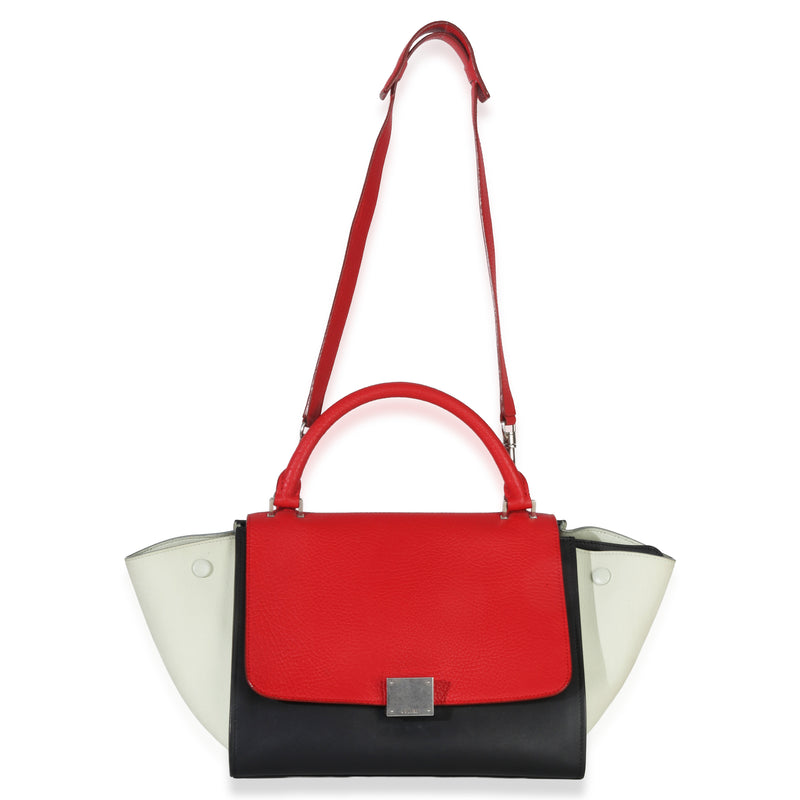 Celine Red Black White Grained Calfskin Small Trapeze Bag Multicolor; Leather Handbag