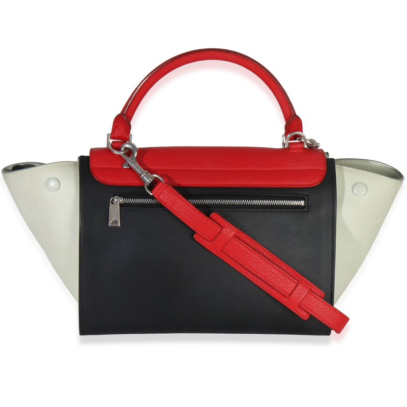 Celine Red Black White Grained Calfskin Small Trapeze Bag Multicolor; Leather Handbag