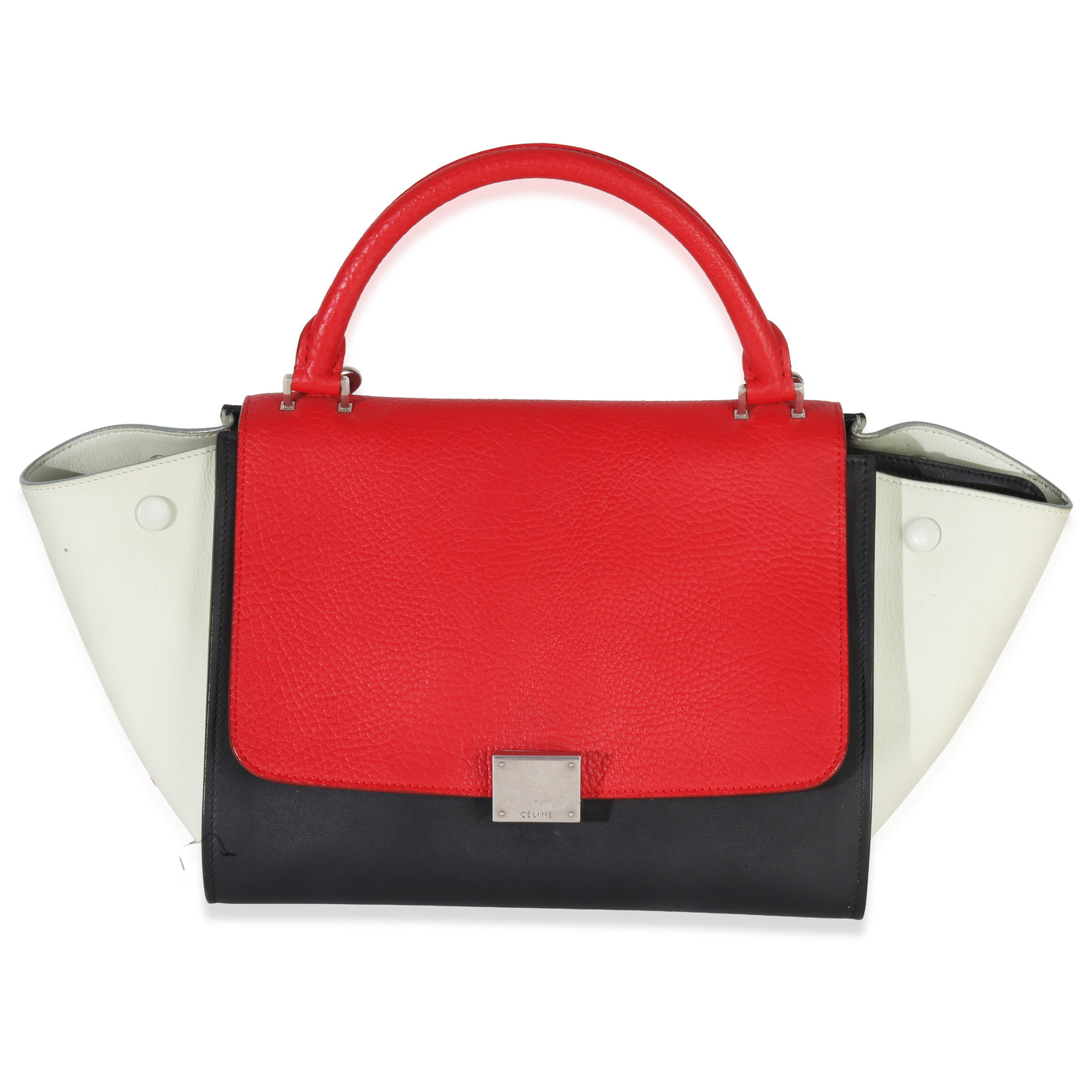 Celine Red Black White Grained Calfskin Small Trapeze Bag Multicolor; Leather Handbag